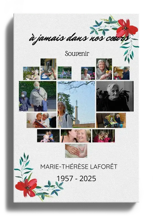 Collage de deuil en cœur avec fleurs